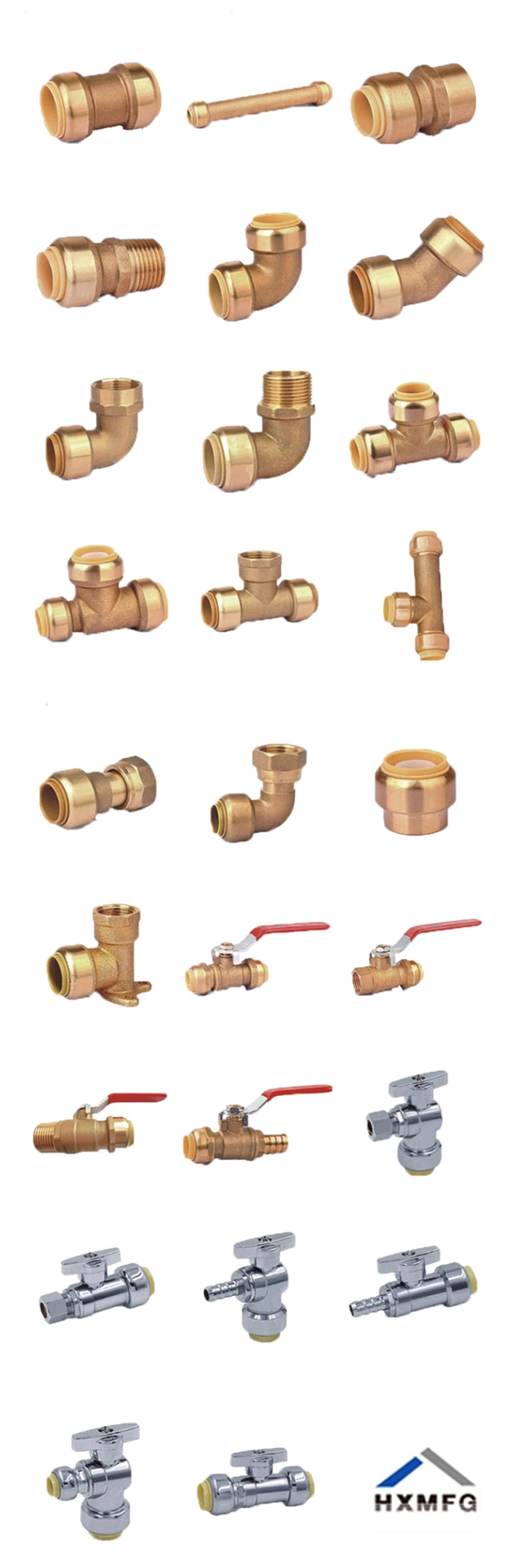 Pushfit Fittings Brass Reducing Tee, End X Endx Branch for American Market