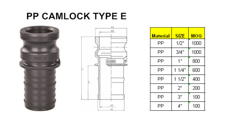 Type E Plastic PP Camlock Coupling Coupler