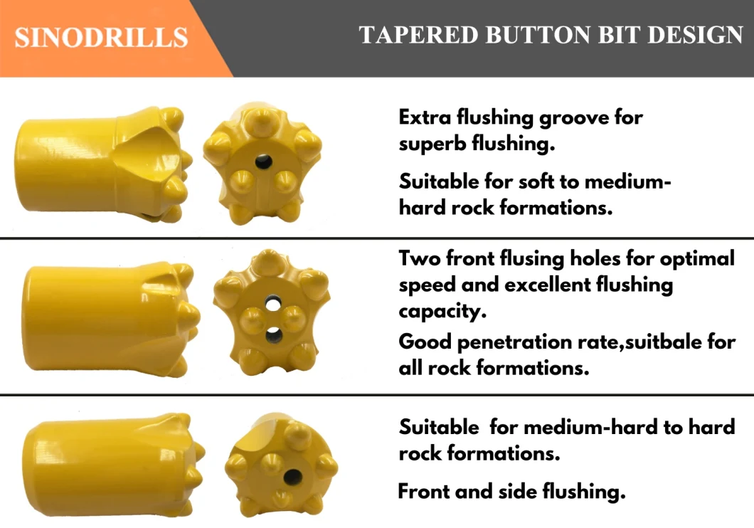 Sinodrills 11 Degree Ballistic Tapered Button Drill Bit Mining