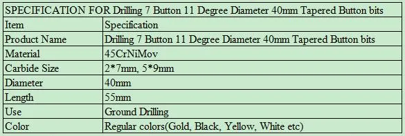 High Quality 34mm 7 Degree Tapered Rock Drilling Button Bits