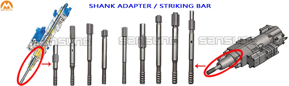 Shank Adapters for Atlas Copco Ingersoll Rand, Montabert, Furukawa, Boart Longyear Tophammer Drilling Rigs
