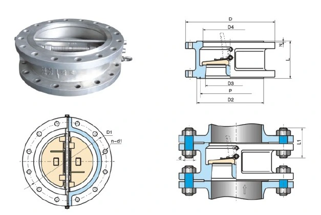 API 598 Wafer Type Double Flanged Double Disc Rtj End Check Valve