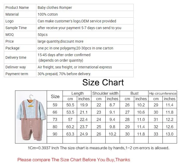 Fashion Baby Romper Baby Clothing Kids Wear with Button Tie