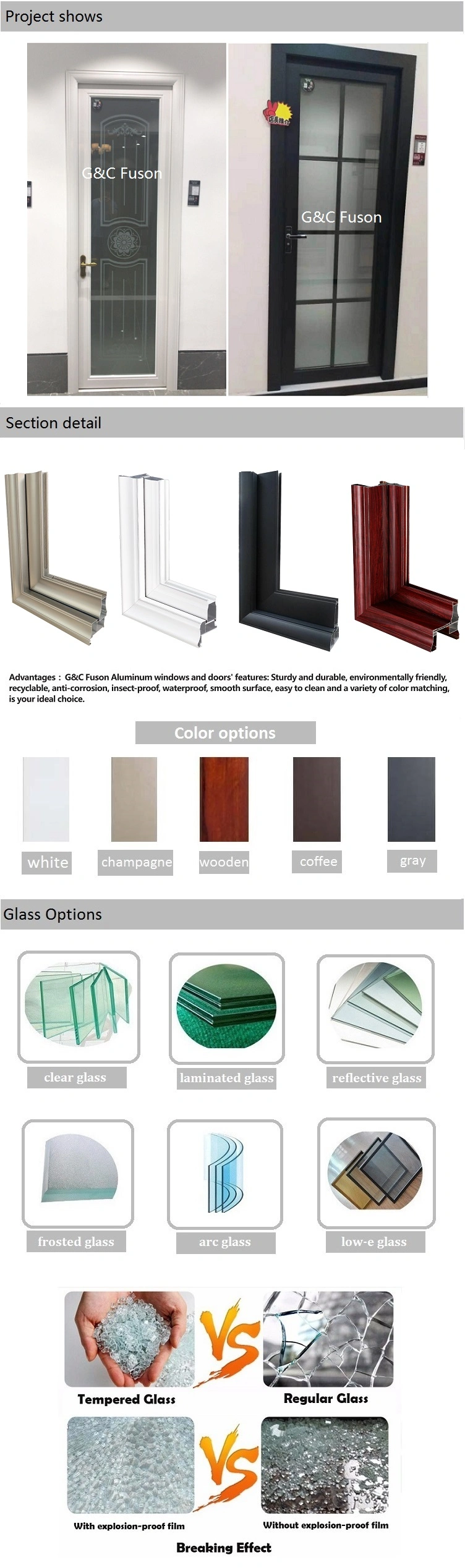 Luxury Design Powder Coated Aluminium Profile Door, Interior Frosted Glass Door
