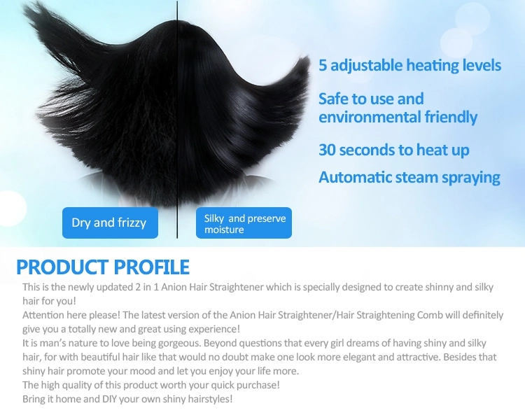 Hot 2 in 1 Anion Hair Straightener Hair Comb