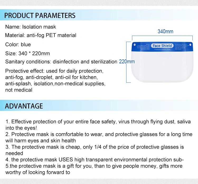 Protective Film Tool Anti-Fog Dust-Proof Premium Pet Face Shield