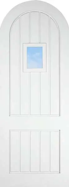 Primed Full Top Arched Exterior Wood Door with Small Glass Window