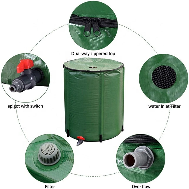 400L Collapsible Rain Barrel, Portable Water Storage Tank, Rainwater Collection System Downspout