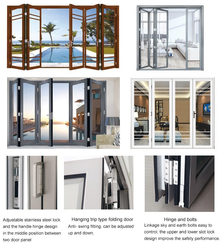 Powder Coated Design Exterior Horizontal Aluminum Glass Bi Folding Door with Clear Annealed Glass