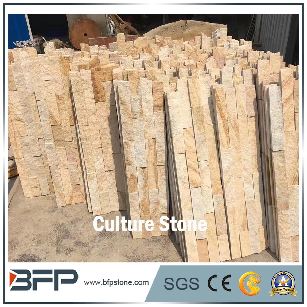 Yellow Vein Natural Stone Veneer Ledge Culture Stone for Wall Cladding and Featured Wall