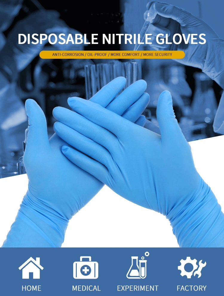 High Quality with Certification 100PCS/Box Blue Color Latex Protective Disposable Nitrile Gloves Blue White