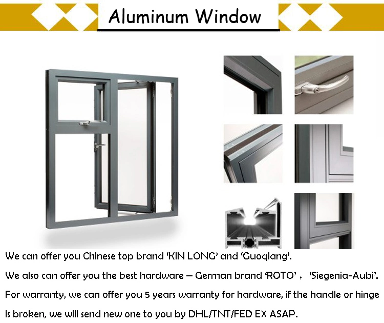 Hot Sale Double Tempered Glass Thermal Break Aluminum Glass Casement Window with Casement Window Hardware