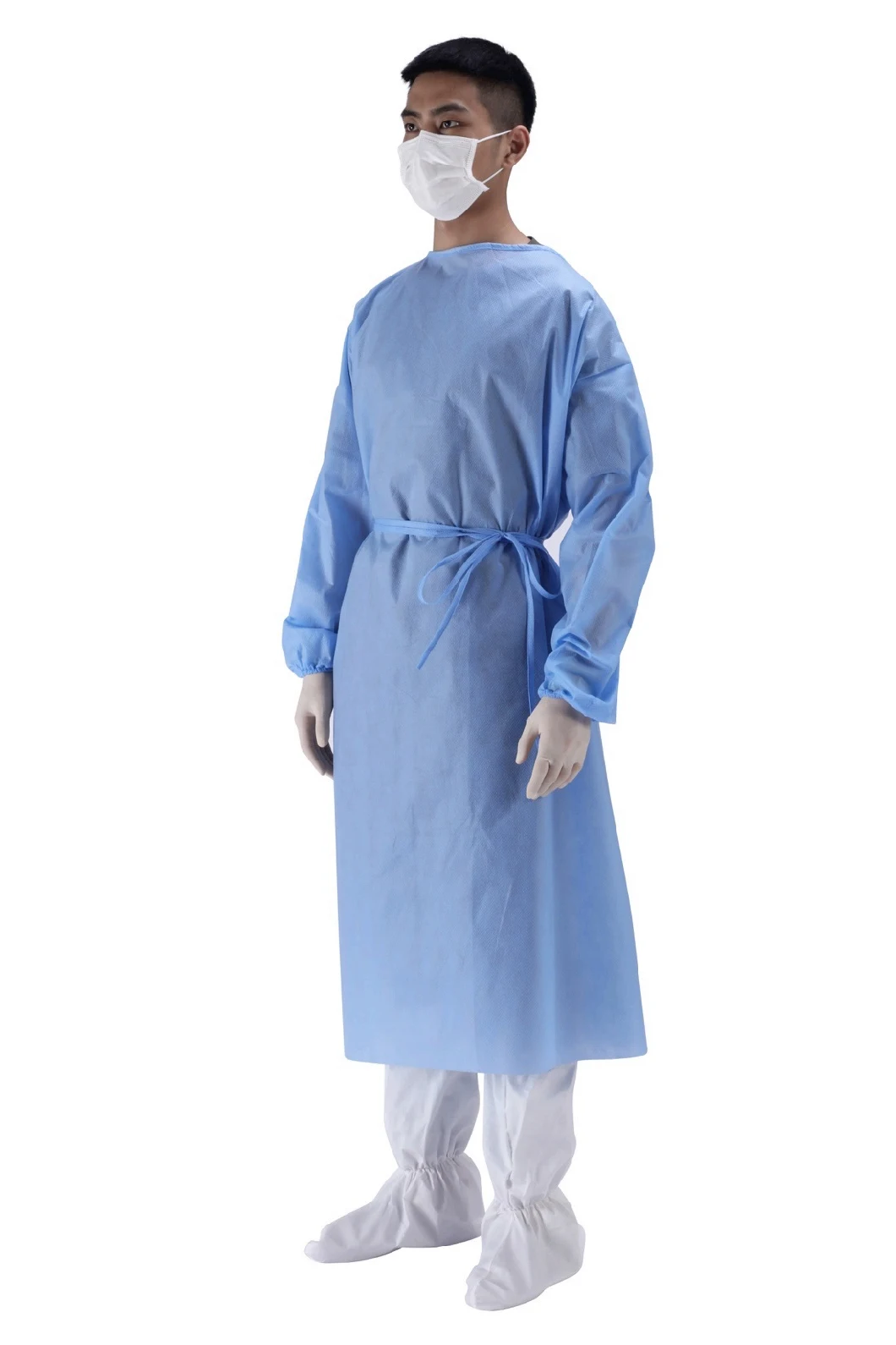 Disposable Chemical Protective Clothing Product Supply Against Splashes with Blue Strips Surgical Isolation Gown