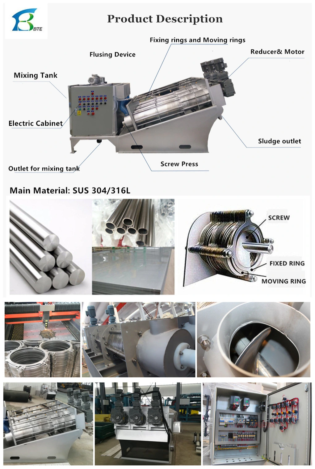 Volute Screw Press Sludge Dehydrator Sludge Dewatering Machine Manufacturer
