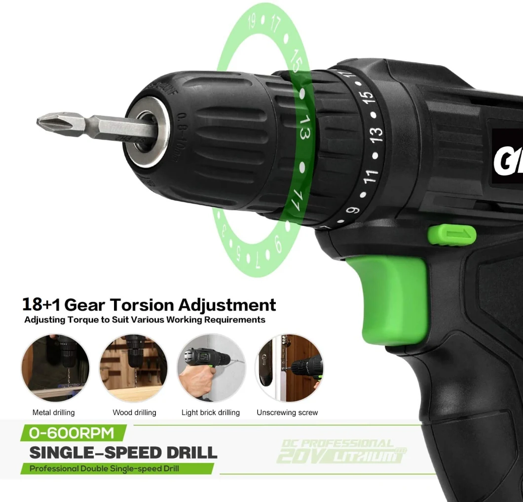 Brushless Powerful Motor-Greenline Li-ion Battery Cordless/Electric Impact Drill/Driver-Power Tools