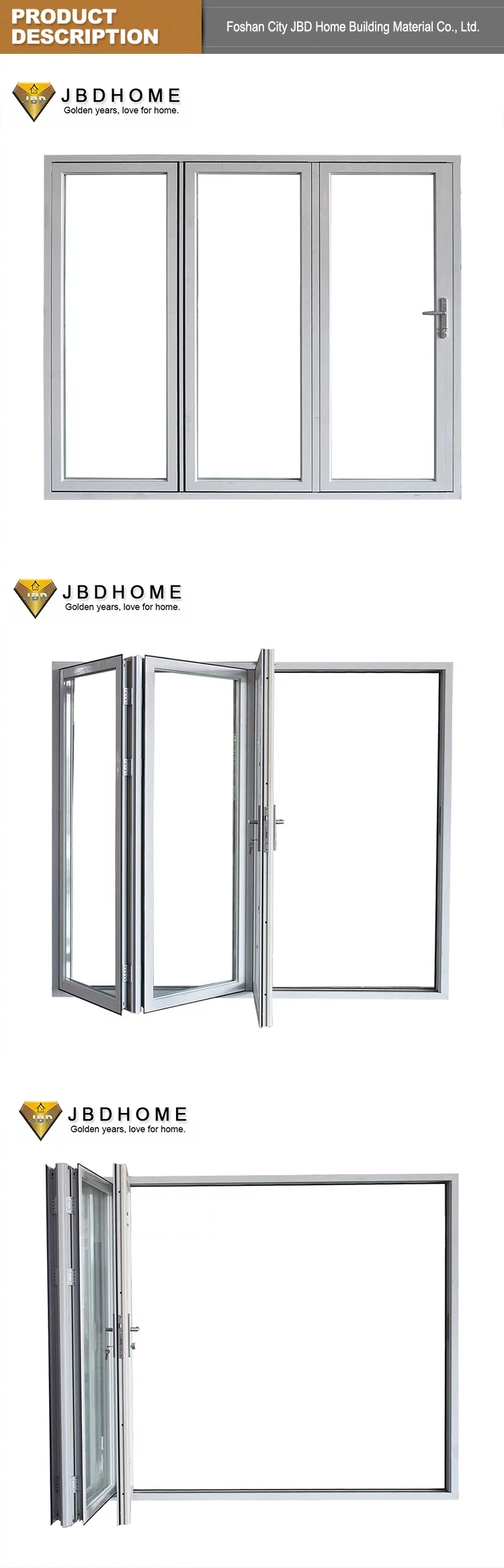 Modern Bi Fold Aluminum Tempered Glass Folding Door