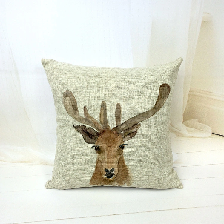 Hot Sale Oil Painting Elk Linen Pillowcase Living Room Sofa Digital Printed Cushion Cover