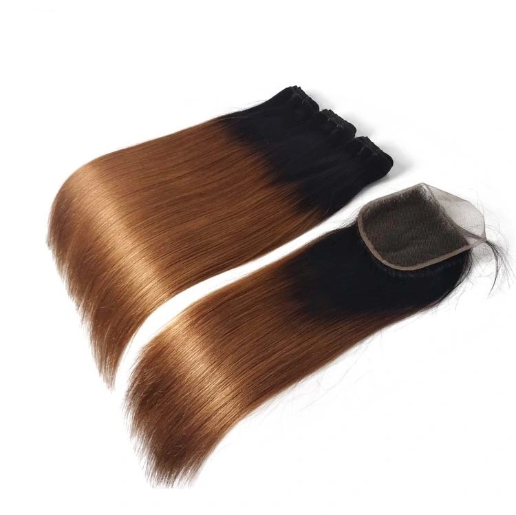 Hot Sale Ombre Color Human Hair Weaves with Lace Closure 4