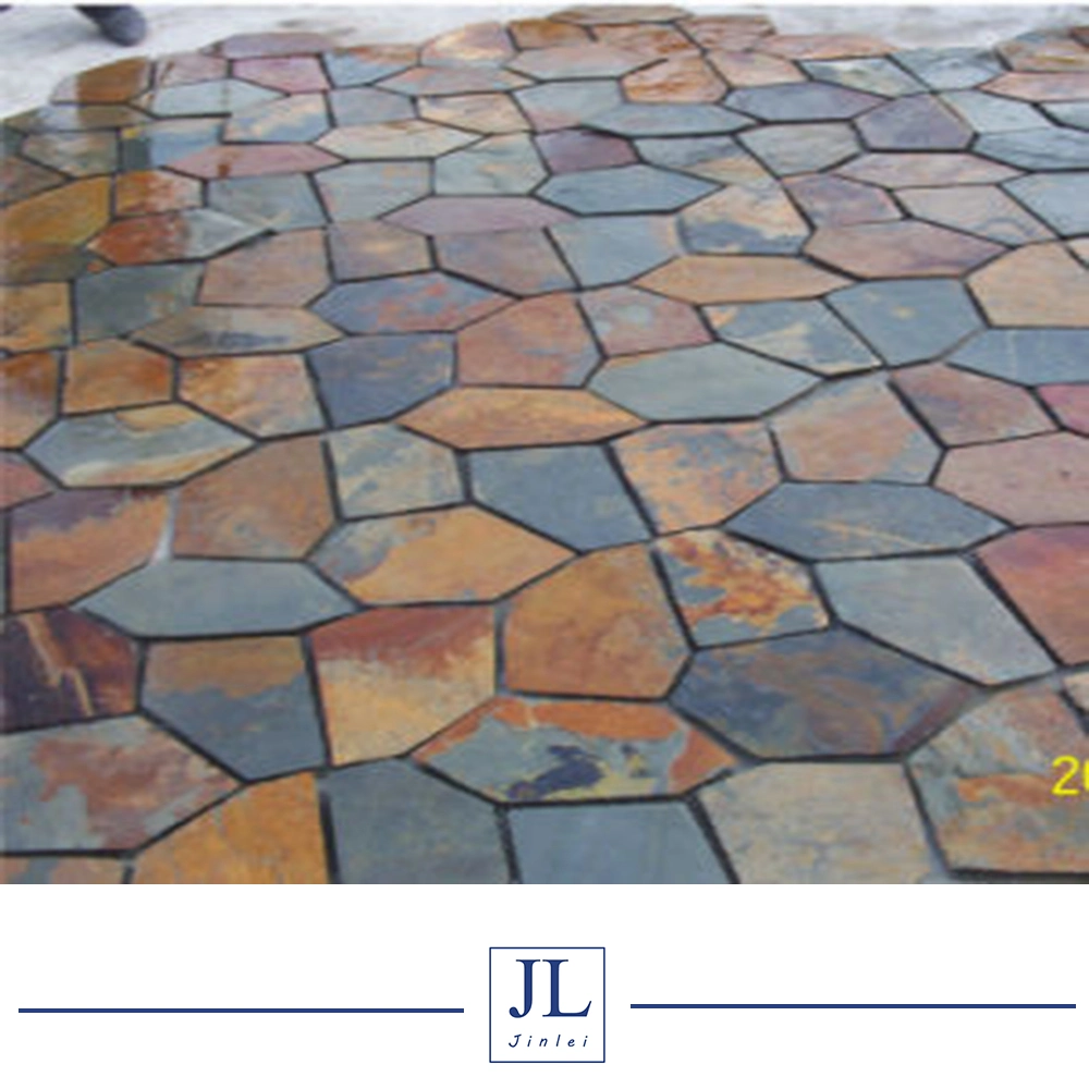 Exterior Decoration Natural Slate Paving Rusty/Yellow Wooden Vein Slate Flagstone Pattern Landscape