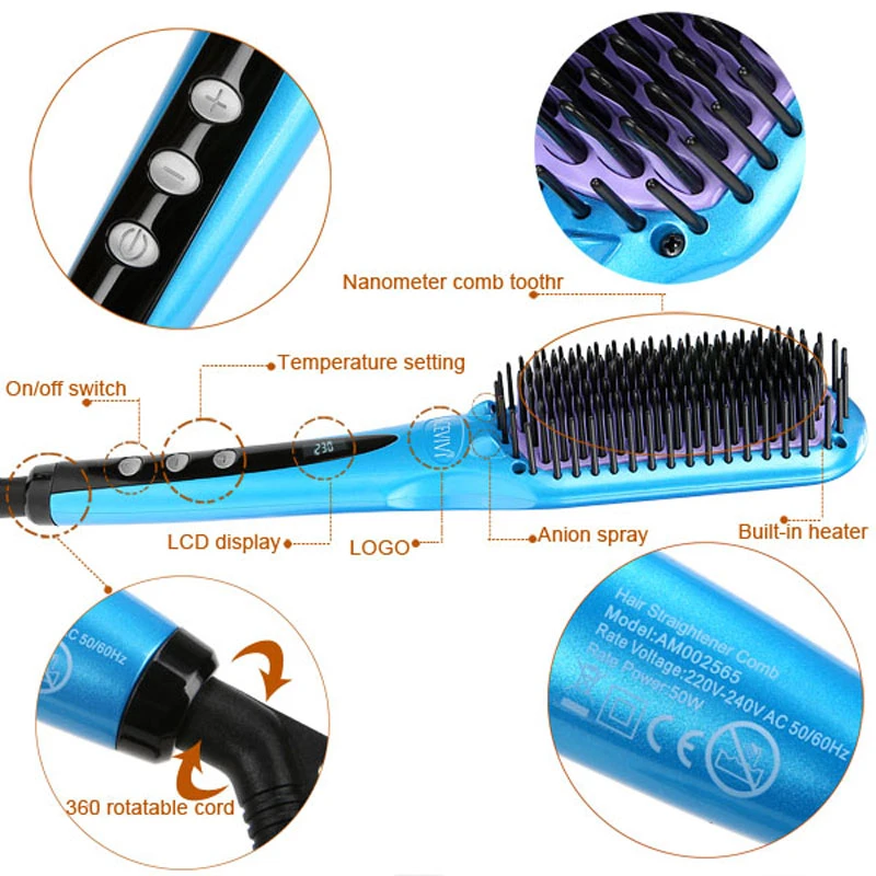 Travel Custom Ceramic Electric Hair Straightener Brush