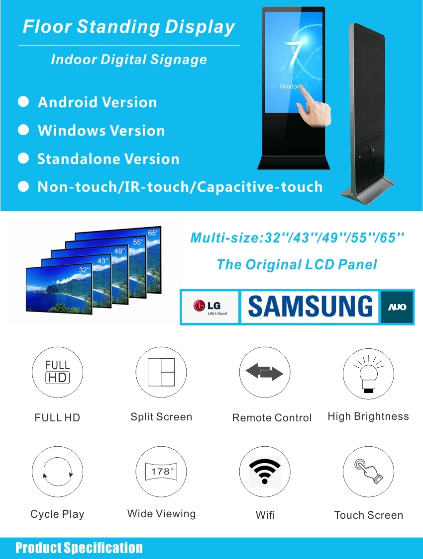 Ultra Thin 55 Inch Digital Signage Display Android System 3G 4G WiFi Ultra-Slim Ad Player