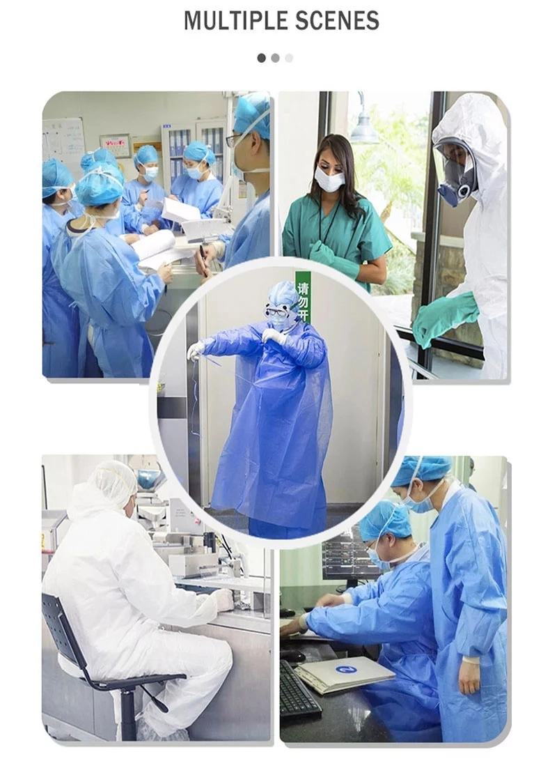 Disposable Dental Blue PP Nonwoven SMS Gowns Personal Protective Blue Isolation Gown