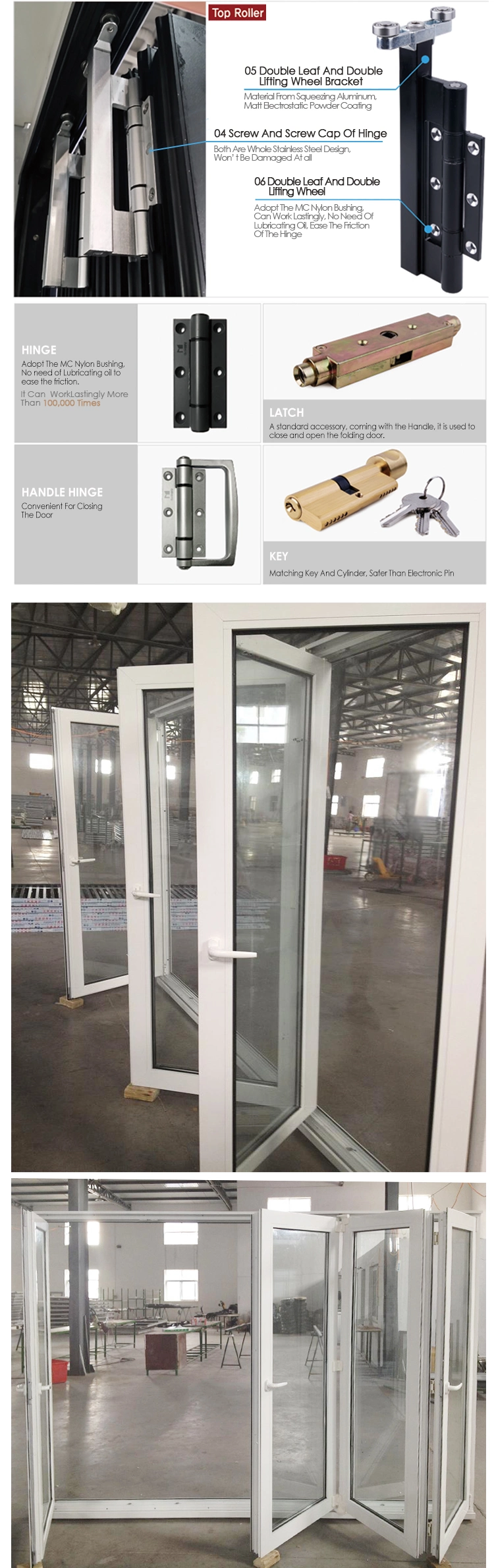 Doorwin Safe Aluminum Glass Folding/ Bifold/ Bi Folding Door