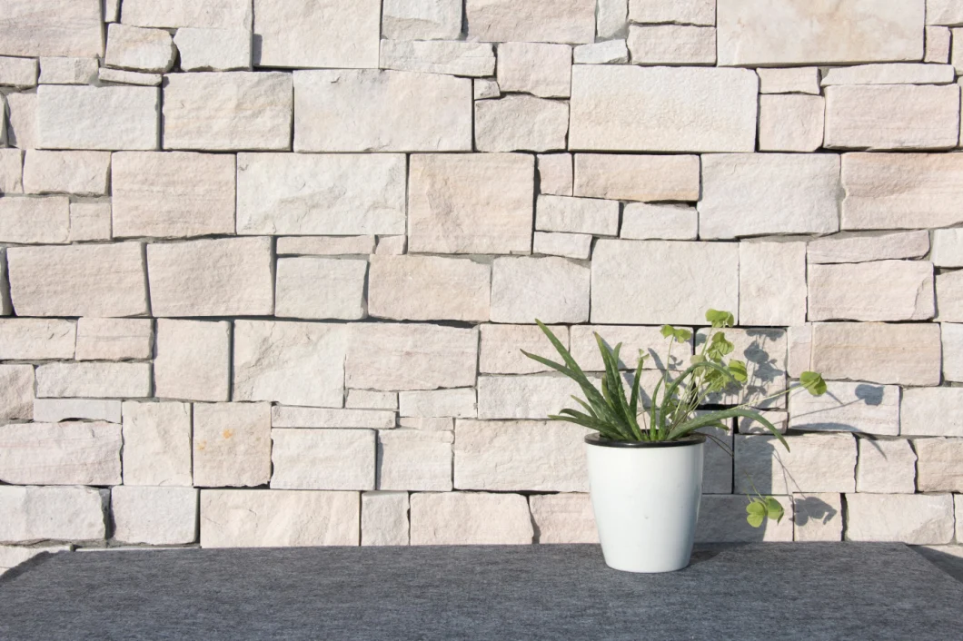 White Sandstone Exterior Decorative Stacked Stone Wall Cladding Cement Stone