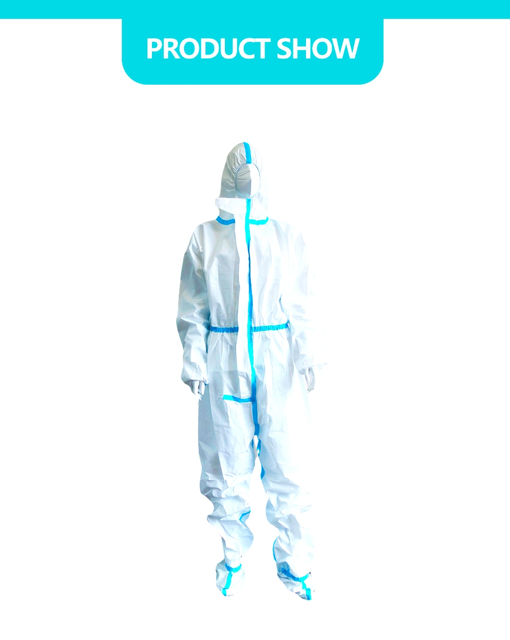 PP+PE Protective Coverall White and Blue Medical Protective Coverall