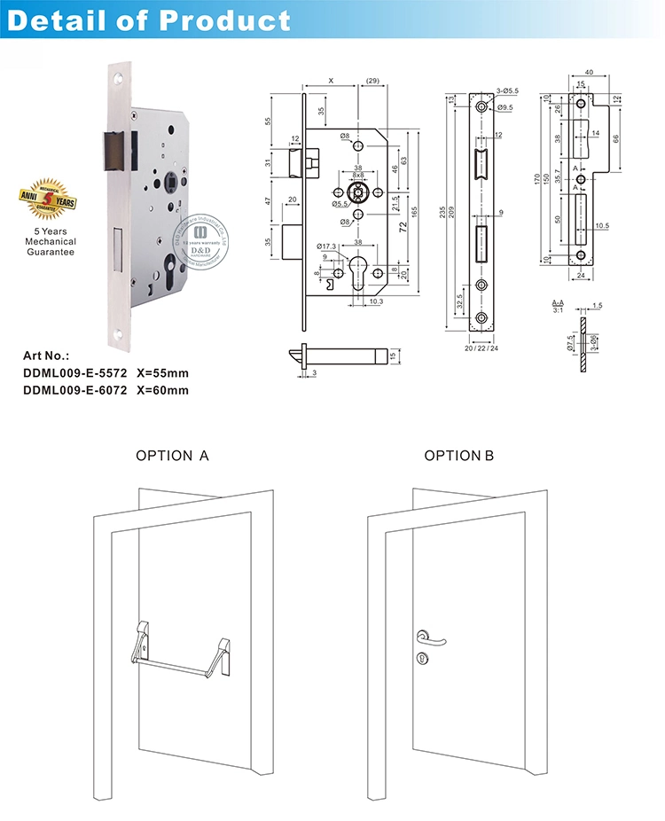 SS304 Door Lock Hardware for Emergency Escape Door (DDML009-E)