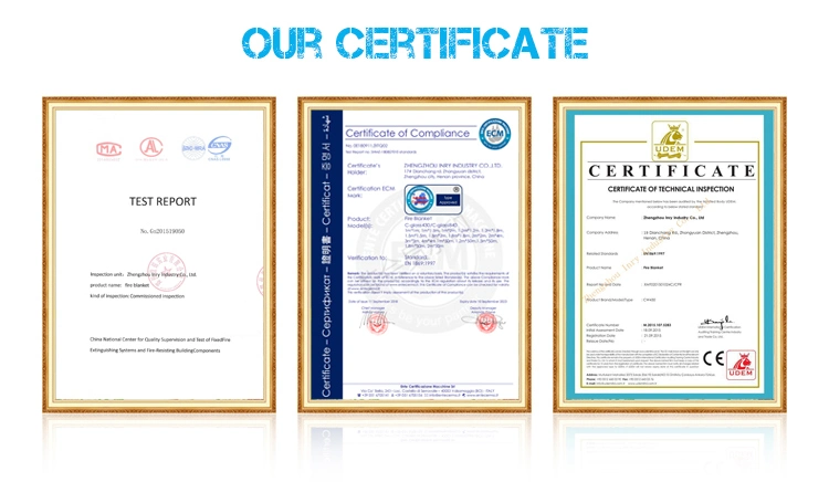 En 1869 Certificate Silicone Coated or Fiberglass Fire Blanket Manufacturers in China