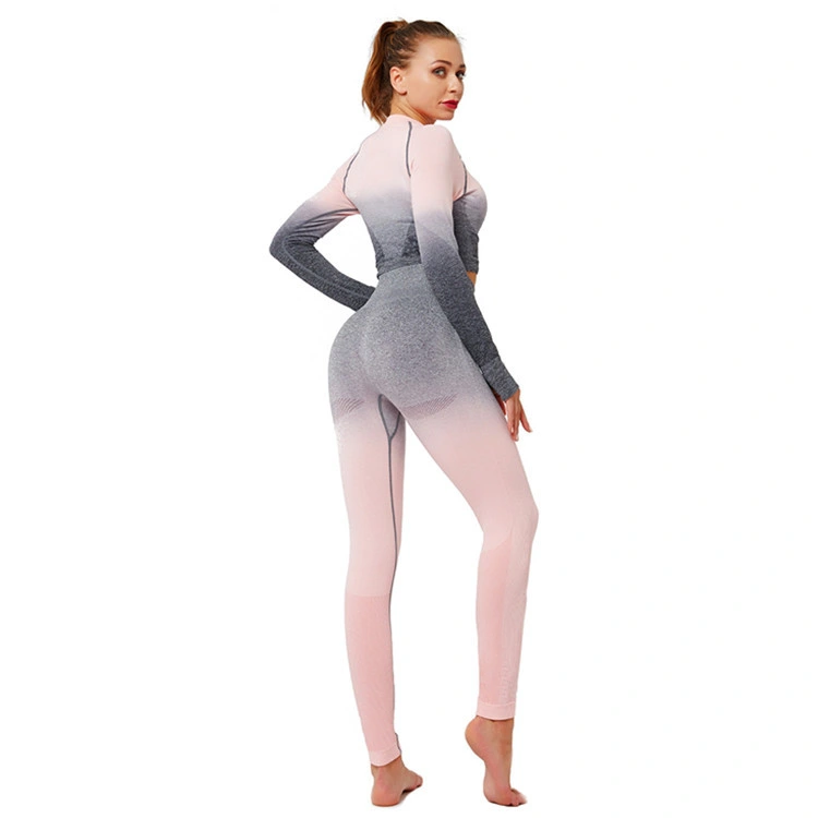 2 Pieces Yoga Suit Gym Clothing Gradient Leggings Sports Suit Ladies Fitness Suit Activity Yogawear Suit