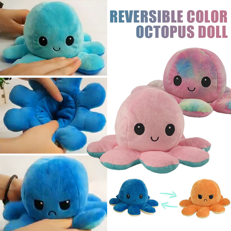 Stuffed Plush Toys Soft Octopus Reversible Plush Glowing Reversible Plush Octopus LED Grow Light