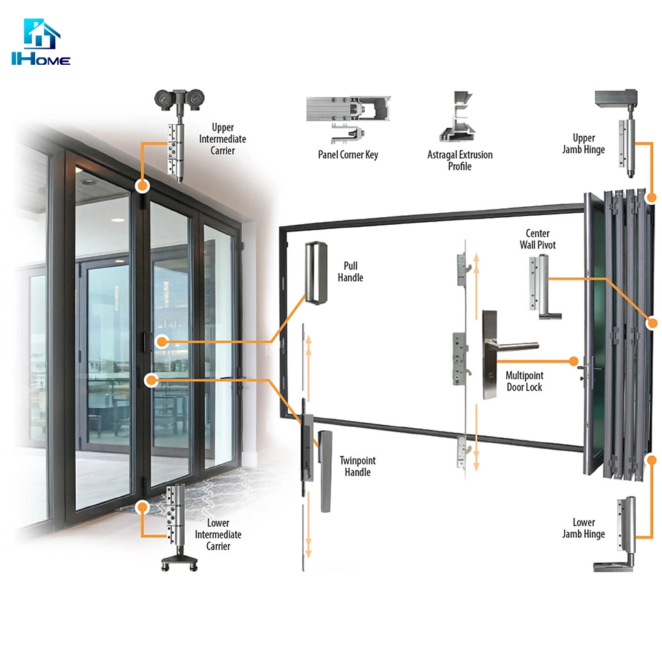 German Hardware Thermal Break Aluminum Double Glass Folding Door/Bifolding Door