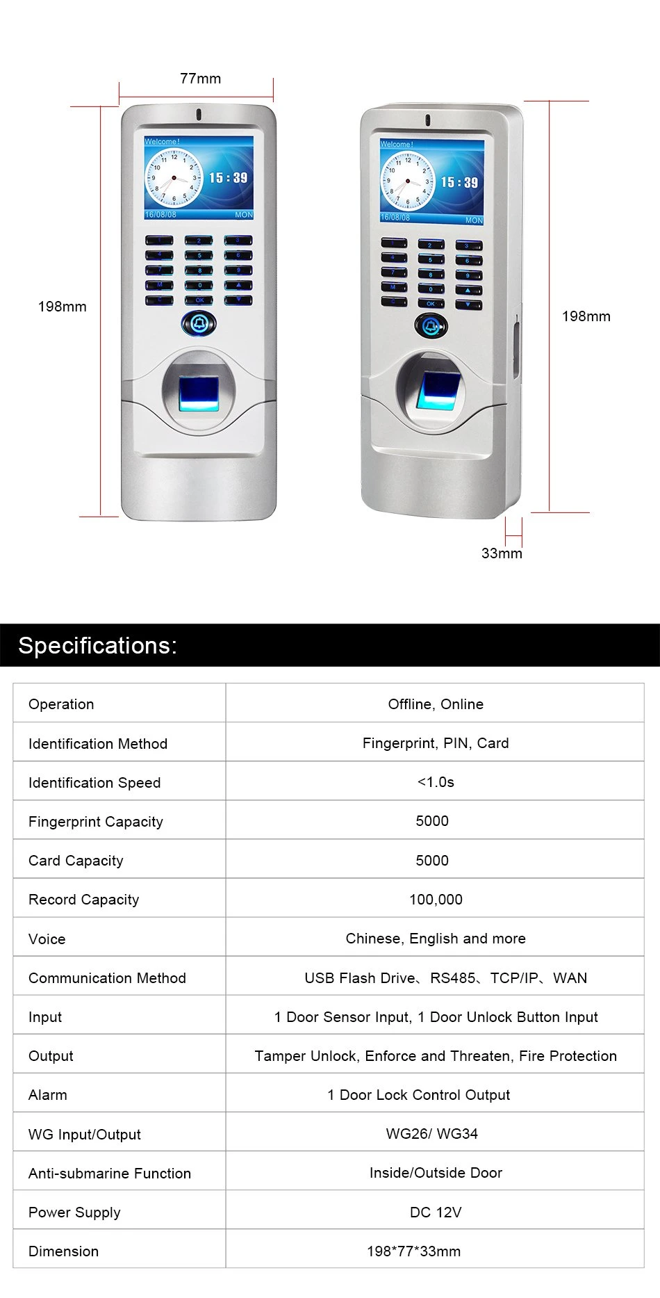 Biometric Access Control Device Control Time Attendance System