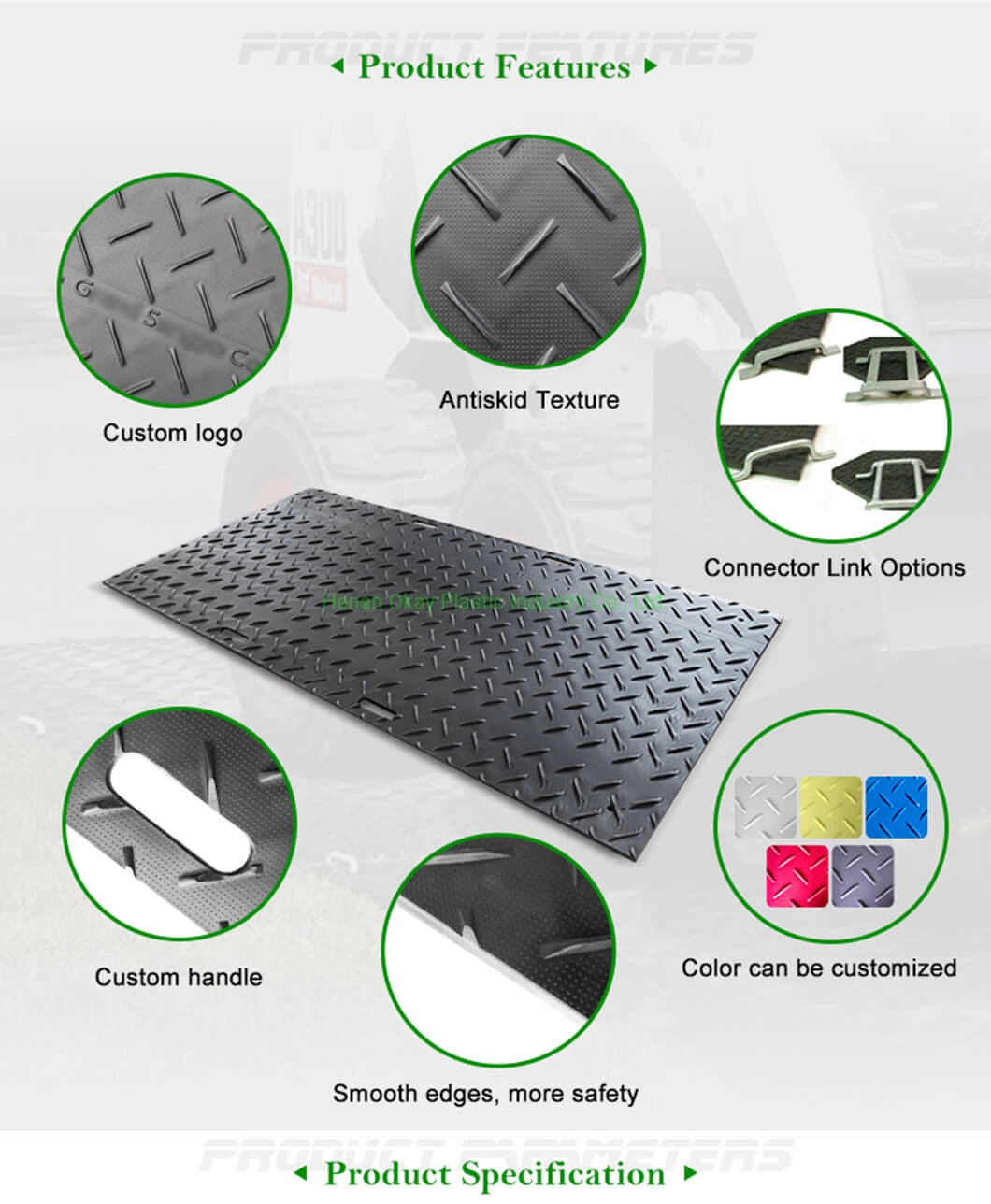 Custom Color HDPE Hard Wearing Ground Mat Road Protector Pad Plastic