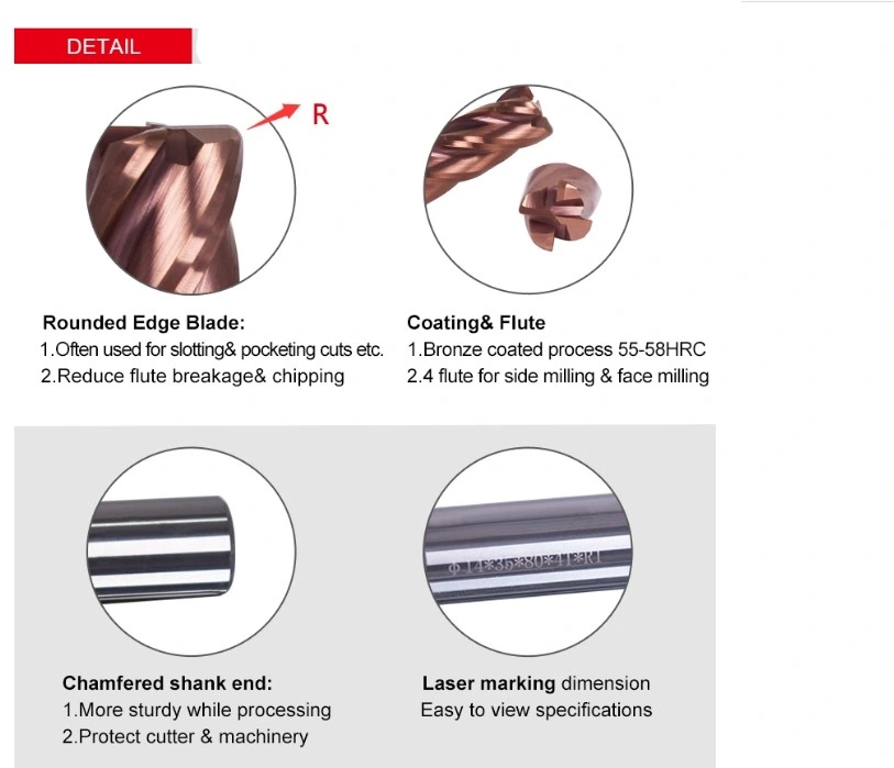 2021 HSS Drill Bit Factory Customized 55HRC Carbide Corner Radius End Mill Milling Cutter, Drill Bit