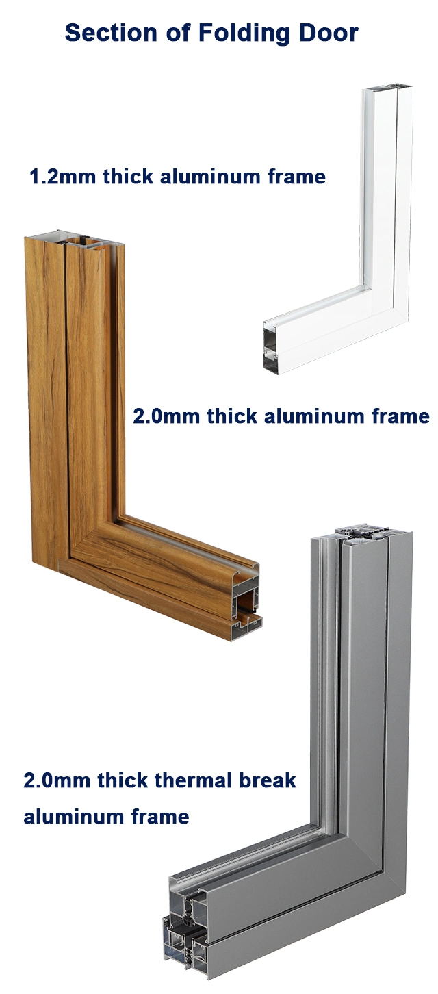 Good Quality 70 Series Aluminium Folding Sliding Door, Double Tempered Glass Bi Fold Door