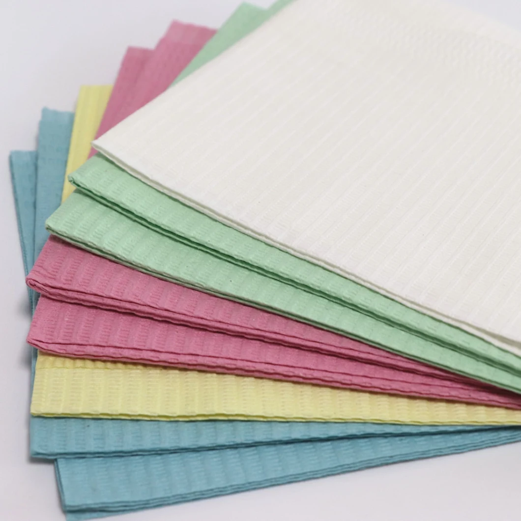 Disposable Colored 3 Ply PE Film Add Absorbent Paper Dental Bibs