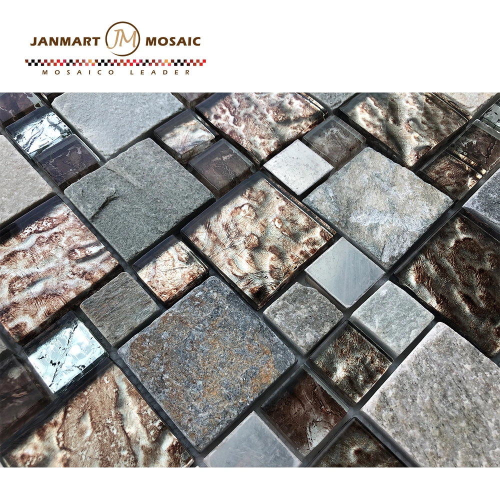 Foshan Mosaic Border Tile Mosaic Glass Tiles Mixed Glass Natural Stone Mosaic