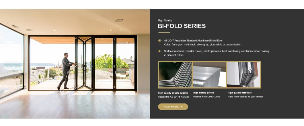 Australian Standard As2047 As1288 As2088 Bi-Fold Windows Waterproof Aluminium Frame Double Glass Bi-Folding Door
