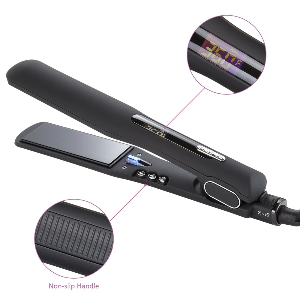 LCD Salon Wide Plate Professional Hair Straightener with Anion Generator (V183)