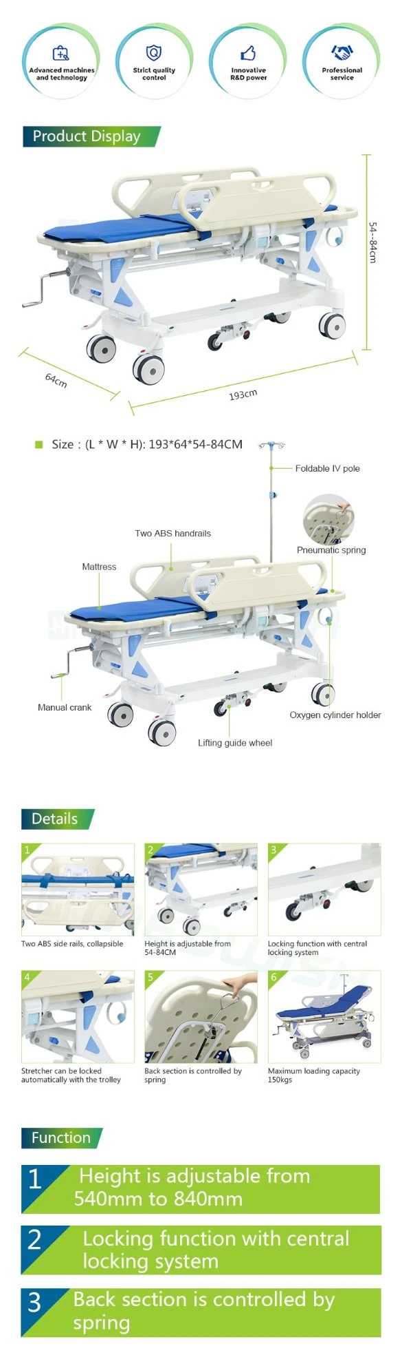 AG-HS002 Handrails Transfer Stretcher Ambulance Stretcher for Sale
