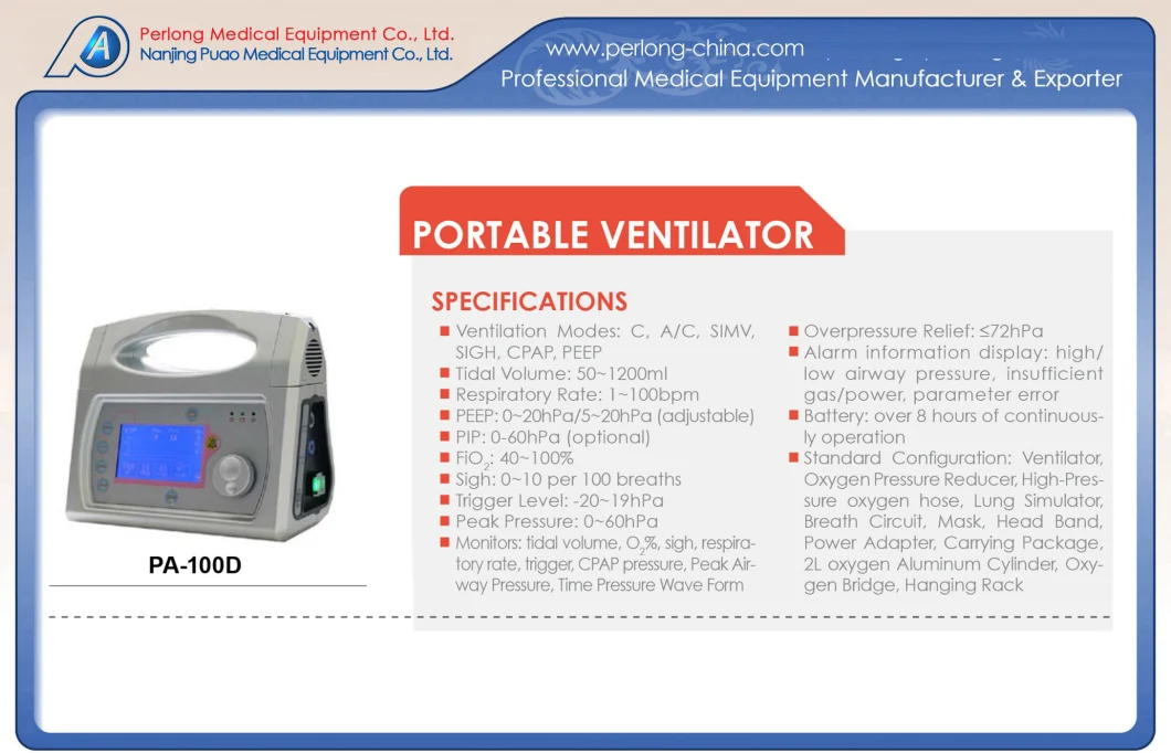 Medical Equipment Respiratory ICU Portable Breathing Transport Ventilator