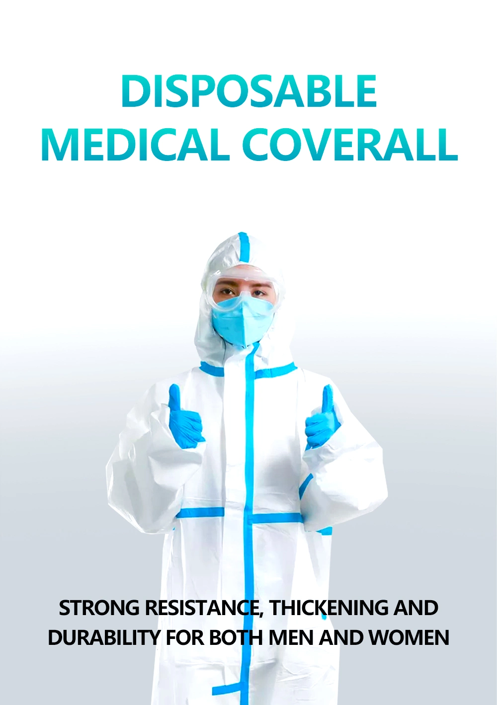 PP+PE Protective Coverall White and Blue Medical Protective Coverall