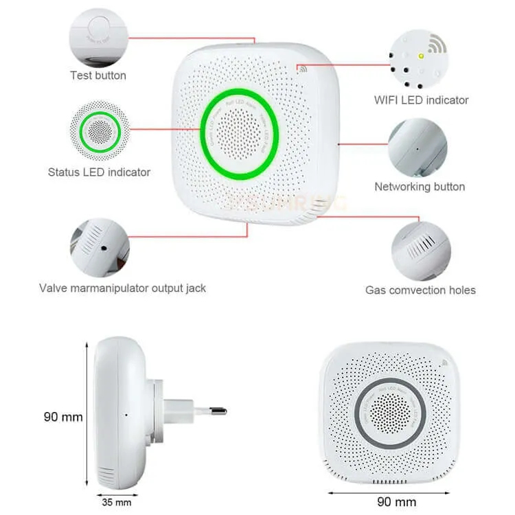 Tuya Home Wireless WiFi Ipg Gas Leak Detector Natural Gas Alarm Detector for Kitchen Cooking Gas Leak Detector