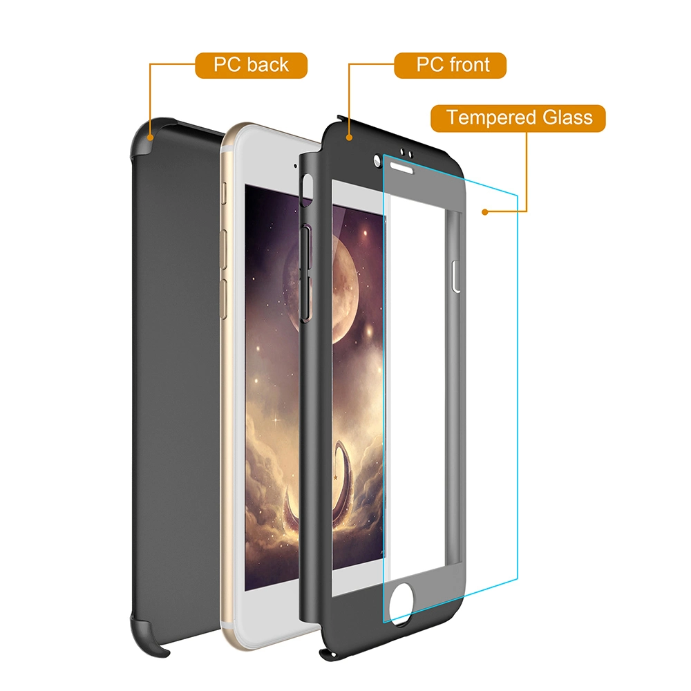China Suppliers Plastic Hard Phone Case with Glass Screen Protector for iPhone 6s/Samsung S8plus Cover