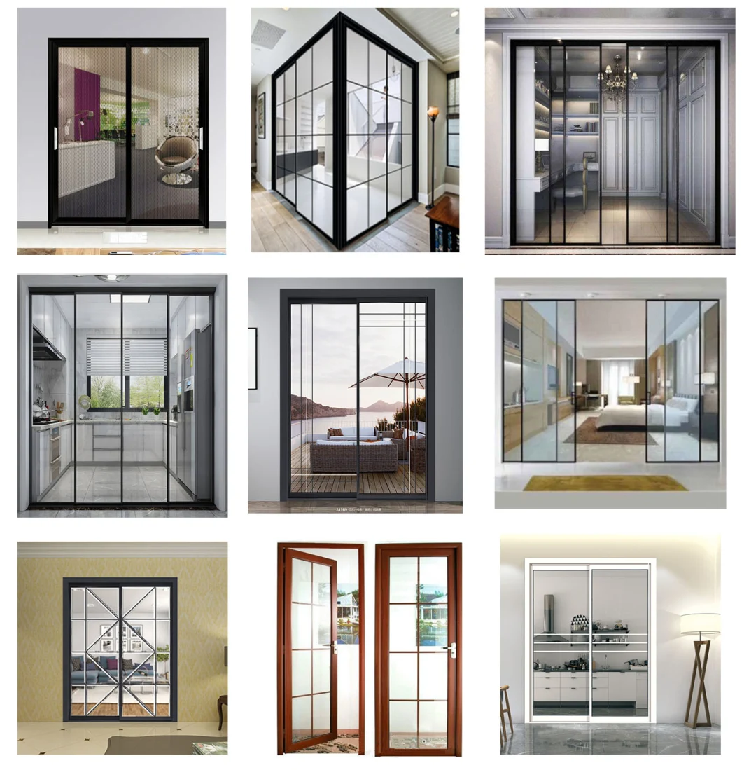Aluminium Frame with Wood/Black Color Glass Folding Door for House