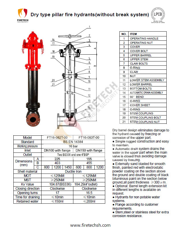 Dry Barrel Pillar/Ground Fire Hydrant 3 Ways 4