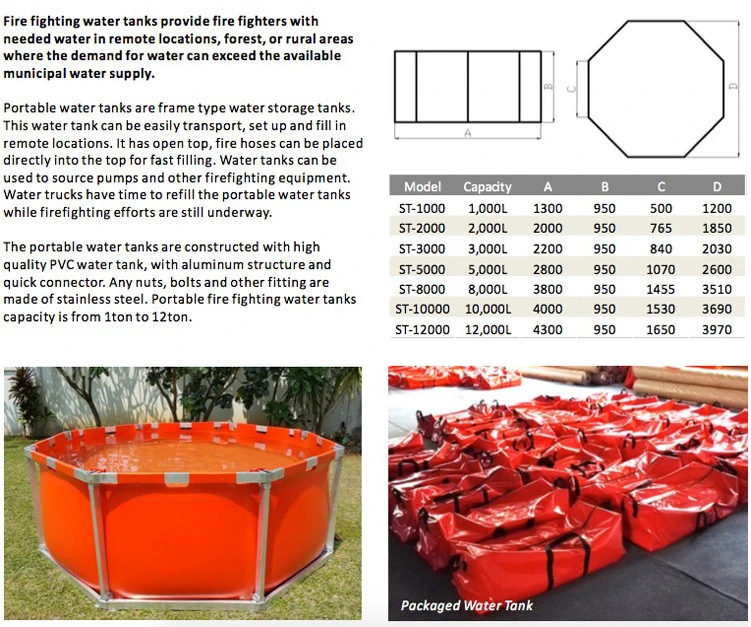 Portable Folding Fire Fighting Water Storage Snap Tank with Aluminium Frame